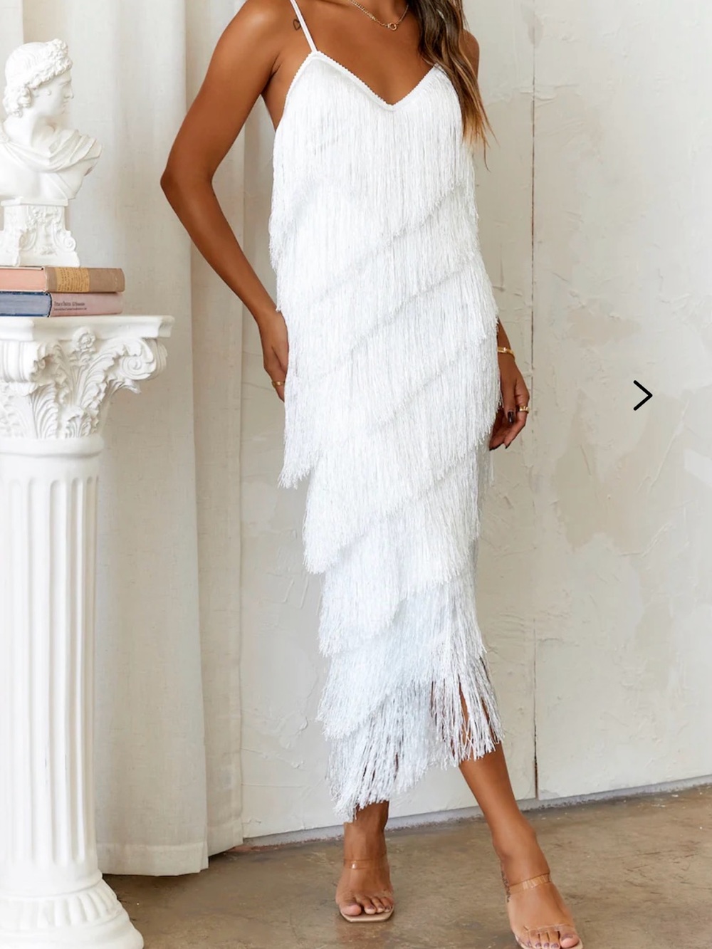 Hello Molly Ivory Fringe Slip Dress